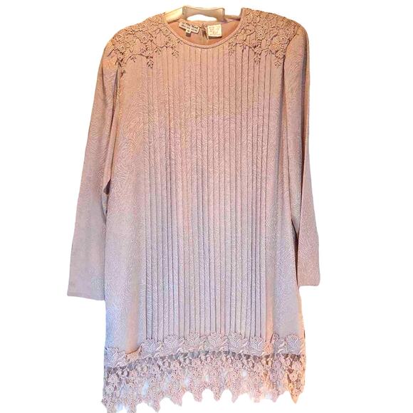 In The Mood Women's Skirt Set Pink Jacquard Tunic Top Micropleated Lace Midi 14 - Picture 1 of 11